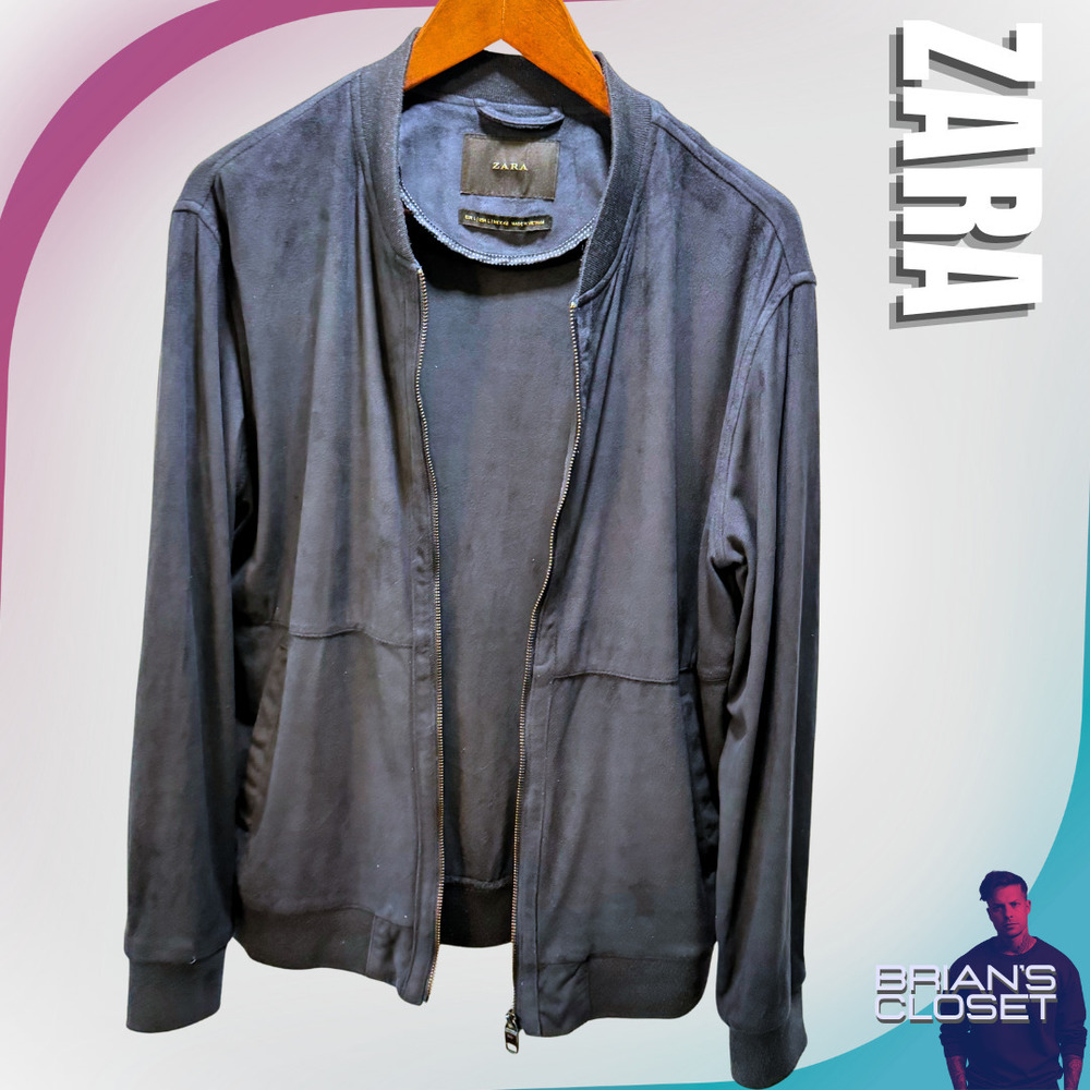 ZARA Men's Faux Suede Bomber Jacket in Dark Navy - L - Picture 3 of 13